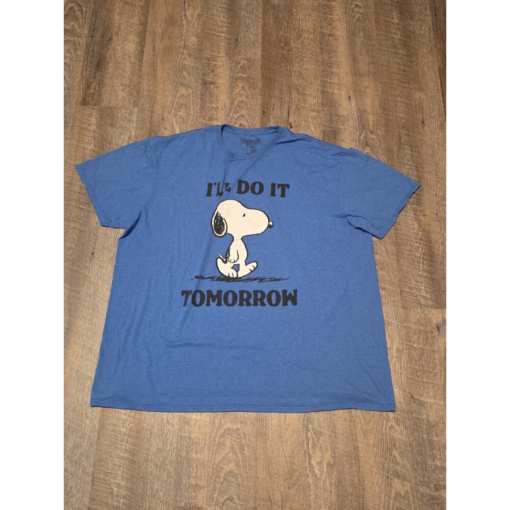 Peanuts Snoopy "I'll Do it Tomorrow" Blue 3XL XXXL Graphic T-Shirt Cotton Poly